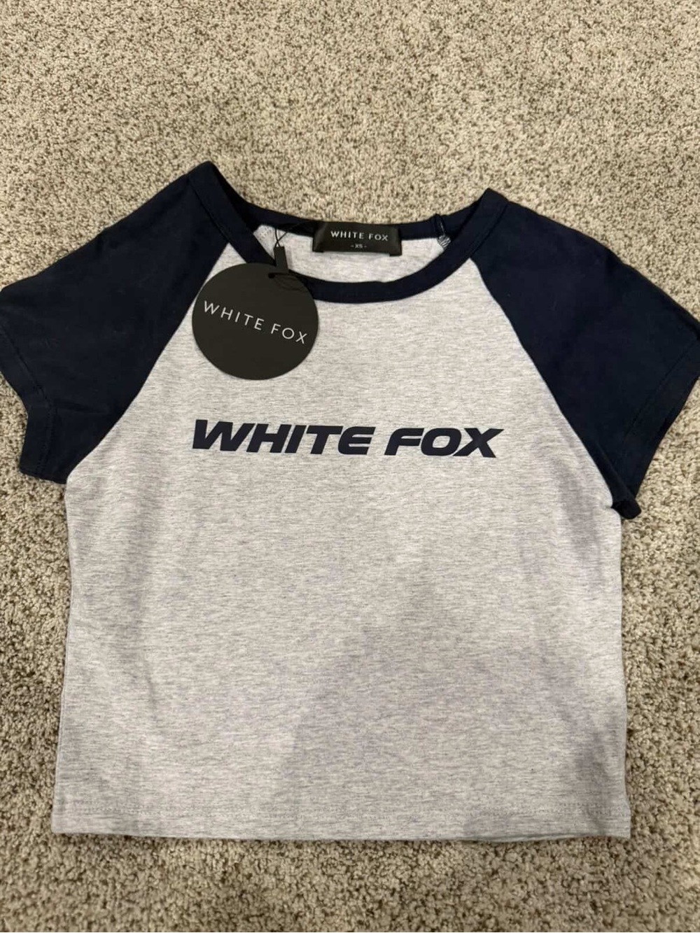NWT White Fox Gray Navy Raglan Baby Tee XS